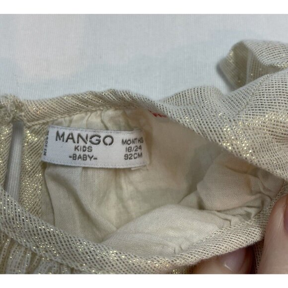 Mango Kids Gold Metallic Baby Girls Dress 18-24 M Ruffle Sleeves Formal - Picture 3 of 6